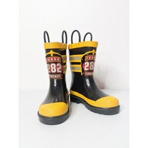 Western Chief Firefighter Rain Boots FD USA Kids Size 9 Black/Yellow Fire Chief